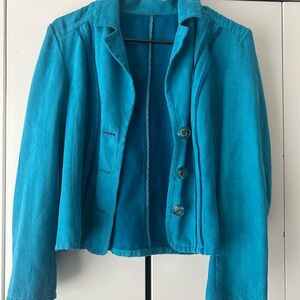 Turquoise Suede Button-Front Blazer Jacket